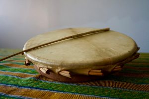 The Sakara is a shallow drum with a circular body made of baked clay.