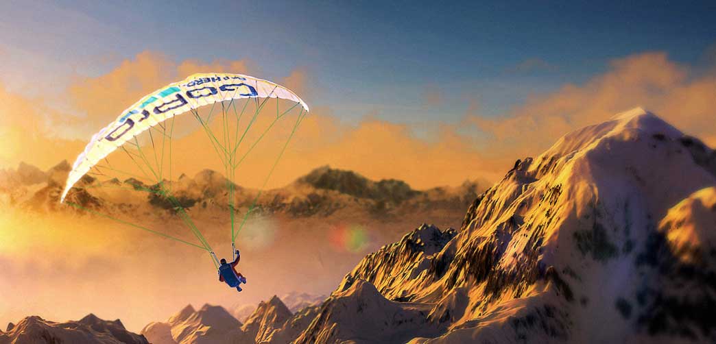 Paraglider soars through the videogame Steep.