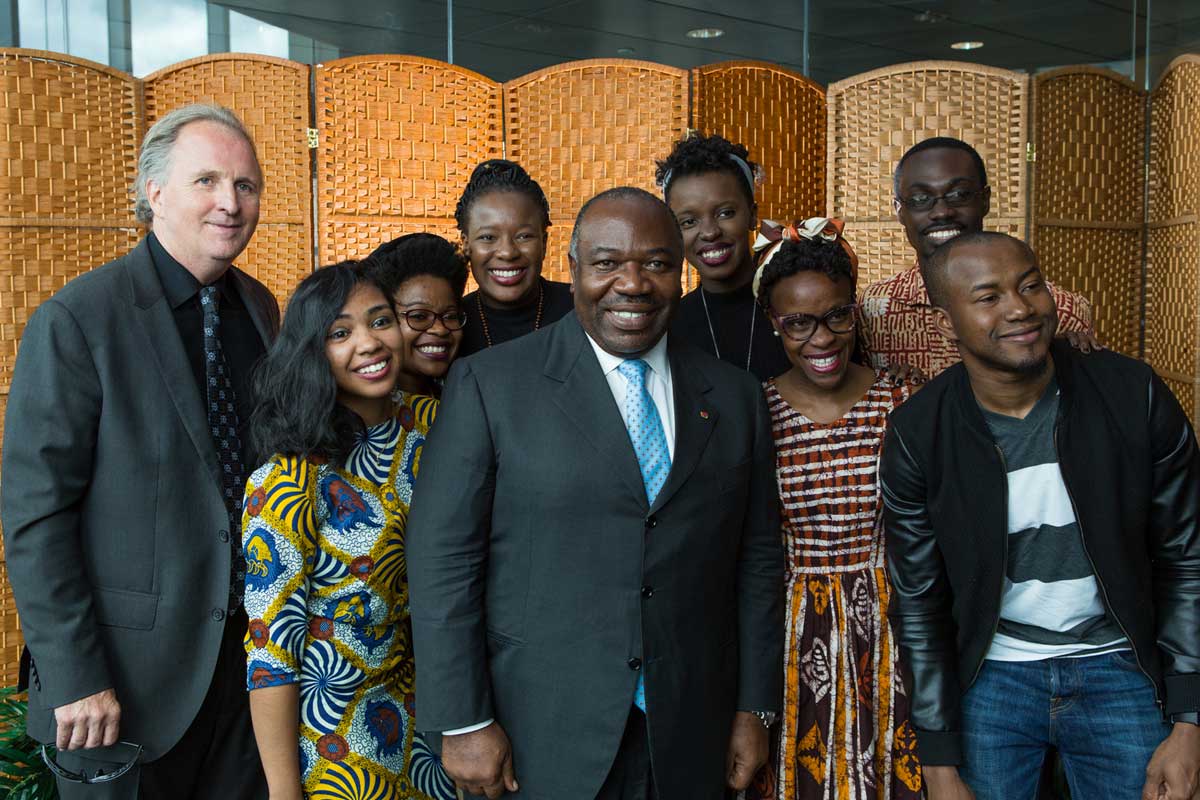 Roger Brown, Gabon president Ali Bongo Ondimba and students.