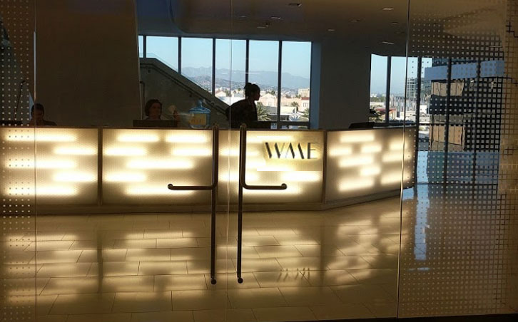 WME reception area bathed in low-key mood lighting.