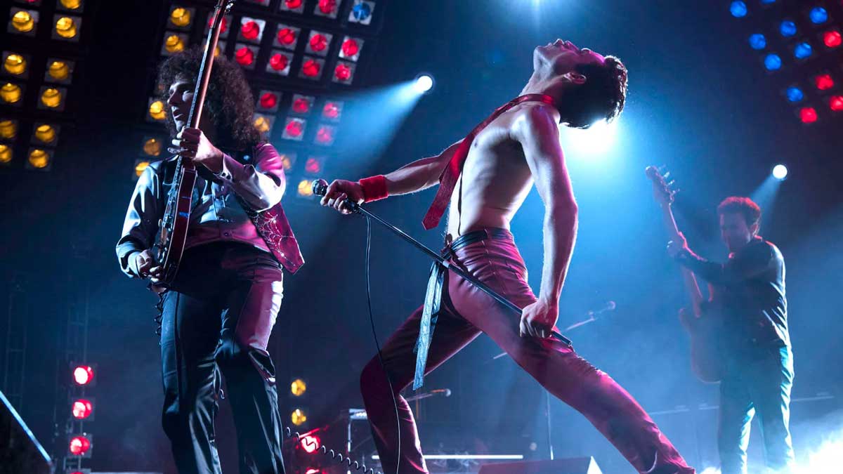 Queen rock onstage at a faux Madison Square Garden.